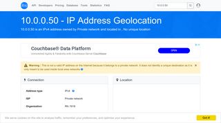 
                            10. 10.0.0.50 - No unique location - Private network - IP address geolocation