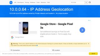 
                            7. 10.0.0.64 - No unique location - Private network - IP address geolocation