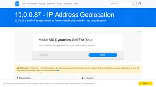
                            6. 10.0.0.87 - No unique location - Private network - IP address ... - DB-IP