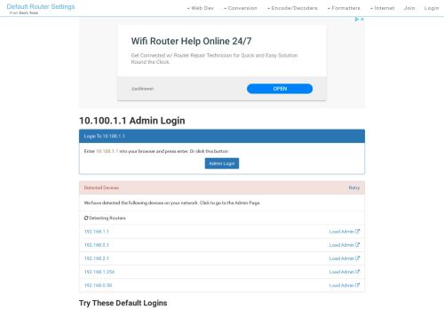 
                            2. 10.100.1.1 Admin Login, Password, and IP - Clean CSS