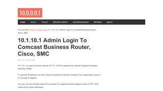 
                            13. 10.1.10.1 Admin Login To Comcast Business Router, Cisco, SMC