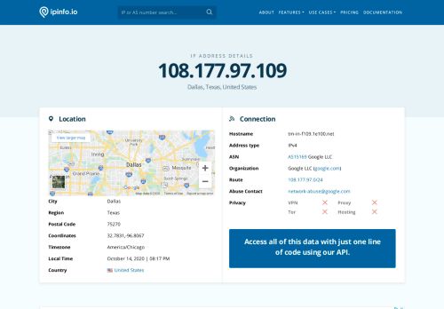 
                            5. 108.177.97.109 IP Address Details - IPinfo IP Address Geolocation API