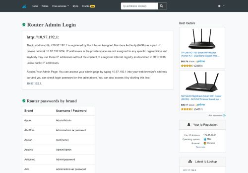 
                            13. 10.97.192.1 - Private Ip Address - Router Admin Login