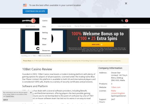 
                            12. 10Bet Casino Bonus + Free Spins for the UK - Gambling.com