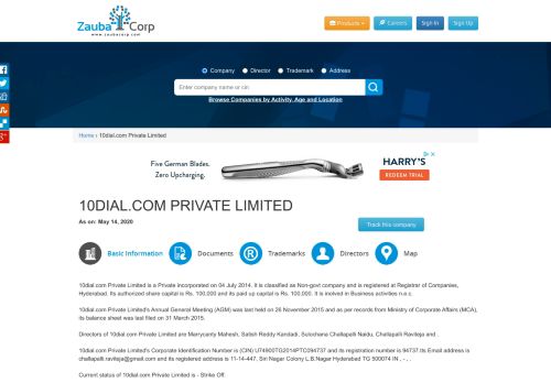 
                            2. 10DIAL.COM PRIVATE LIMITED - Company, directors and contact ...