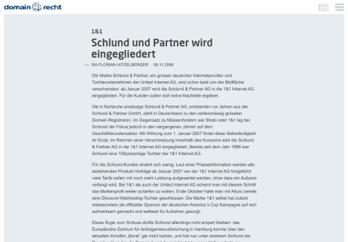 
                            13. 1&1 – Schlund und Partner wird eingegliedert › domain-recht.de