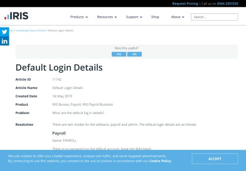 
                            7. 11142: Default Login Details - Iris