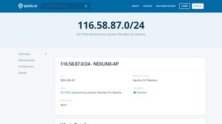 
                            3. 116.58.87.0/24 Netblock Details - Nexlinx ISP Pakistan - ...