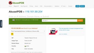 
                            9. 119.161.99.204 | TelexAir Telecom Pvt Ltd | AbuseIPDB