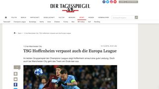 
                            12. 1:2 bei Manchester City: TSG Hoffenheim verpasst auch die Europa ...