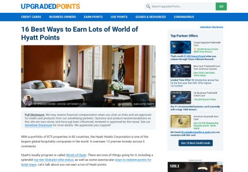 
                            8. 12 Best Ways To Earn Lots of World of Hyatt Points [2019]