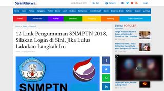 
                            10. 12 Link Pengumuman SNMPTN 2018, Silakan Login di Sini, Jika ...