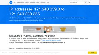 
                            2. 121.240.239 - net.in - India - Tata Communications Limited - Search IP ...