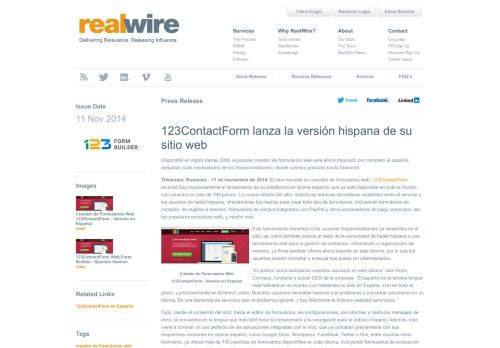 
                            3. 123ContactForm lanza la versión hispana de su sitio web - RealWire