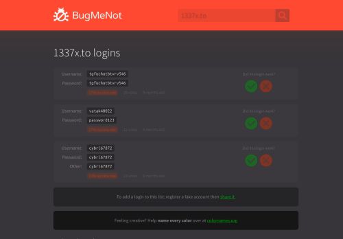 
                            8. 1337x.to passwords - BugMeNot