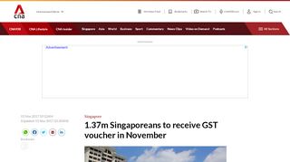
                            13. 1.37m Singaporeans to receive GST voucher in November ...