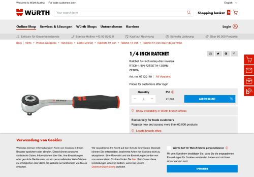 
                            10. 1/4 inch ratchet - 07120140 - Würth
