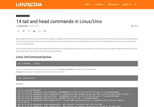 
                            12. 14 tail and head commands in Linux/Unix | Linux.com | The source for ...