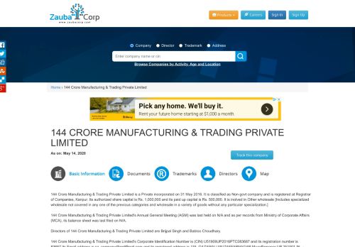
                            3. 144 Crore Manufacturing & Trading Private Limited - Zauba Corp