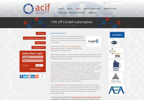 
                            6. 15% off Cordell subscription - Australian Construction Industry Forum