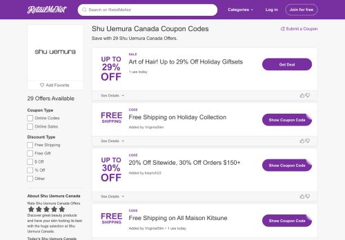 
                            5. 15% Off Shu Uemura Canada Coupon, Promo Codes - RetailMeNot