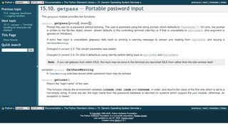 
                            12. 15.10. getpass — Portable password input — Python 2.7.16rc1 ...