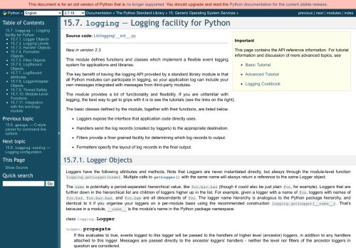 
                            3. 15.7. logging — Logging facility for Python — Python 2.7.16rc1 ...