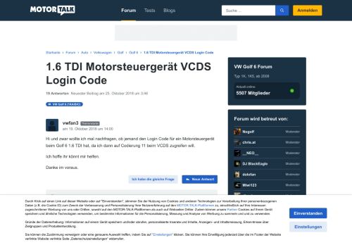 
                            1. 1.6 TDI Motorsteuergerät VCDS Login Code : VW Golf 6 - Motor-Talk