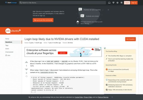 
                            10. 16.04 - Login loop likely due to NVIDIA drivers with CUDA ...