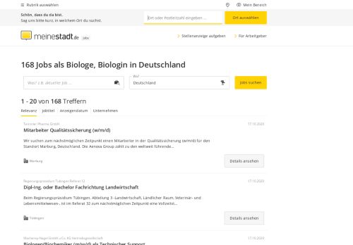 
                            9. 166 freie Jobs als Biologe, Biologin in Deutschland - meinestadt.de