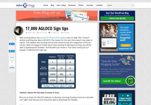 
                            10. 17,000 AGLOCO Sign Ups | John Chow dot Com