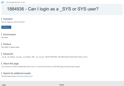 
                            11. 1884936 - Can I login as a _SYS or SYS user? | SAP Knowledge Base ...