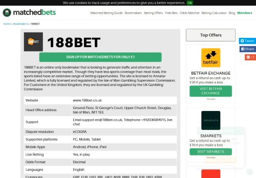 
                            5. 188BET Online Betting Review, Mobile, Matchedbets.com