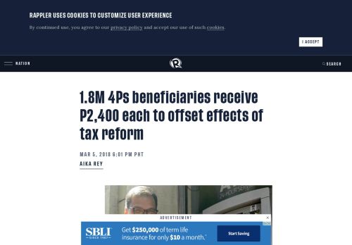 
                            7. 1.8M 4Ps beneficiaries receive P2,400 each to offset effects of tax reform