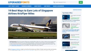 
                            10. 19 Best Ways To Earn Lots of Singapore Airlines KrisFlyer Miles [2019]