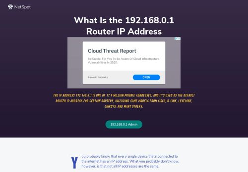 
                            6. 192.168.0.1 Default Router IP Address and Routers Using It - NetSpot