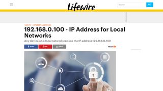 
                            3. 192.168.0.100 is a Private IP Address Used on Local Networks - Lifewire
