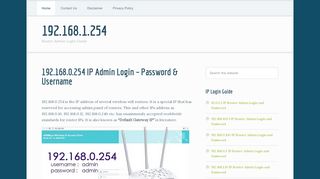 
                            9. 192.168.0.254 IP Admin Login - Password & Username - 192.168.1.254