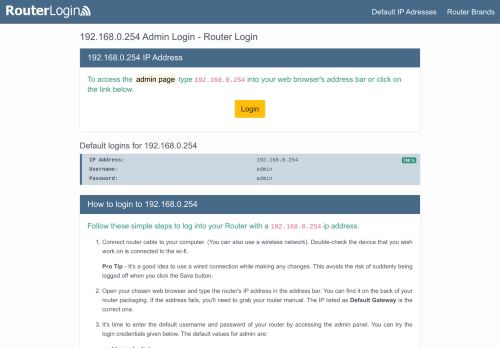 
                            11. 192.168.0.254 Router Login Page, User & Password - Router Login