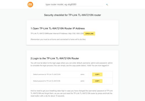 
                            7. 192.168.0.254 - TP-Link TL-WA7210N Router login and password