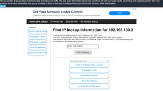 
                            12. 192.168.100.2 - Find IP Address - Lookup and locate an ip address