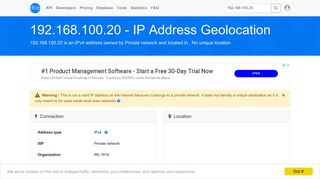 
                            7. 192.168.100.20 - No unique location - Private network - IP address ...