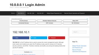 
                            11. 192.168.10.1 Login Admin | Default Username & Passwords - 10.0.0.1