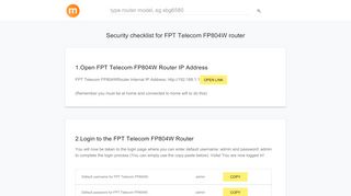 
                            10. 192.168.1.1 - FPT Telecom FP804W Router login and password