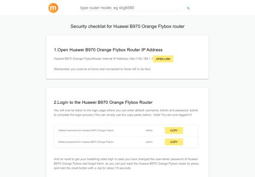 
                            5. 192.168.1.1 - Huawei B970 Orange Flybox Router login and password