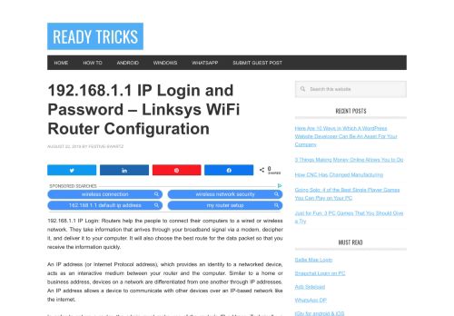 
                            9. 192.168.1.1 IP Login and Password - Linksys WiFi Router Configuration