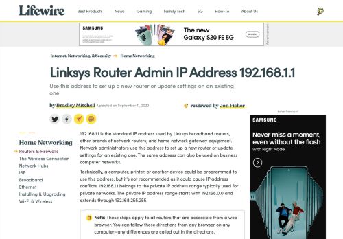 
                            7. 192.168.1.1 Linksys Router Admin IP Address - Lifewire