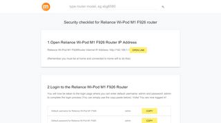 
                            2. 192.168.1.1 - Reliance Wi-Pod M1 F926 Router login and password