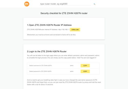 
                            5. 192.168.1.1 - ZTE ZXHN H267N Router login and ...