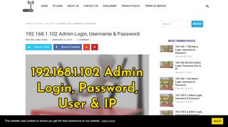 
                            13. 192.168.1.102 Admin Login, Username & Password - Router Login